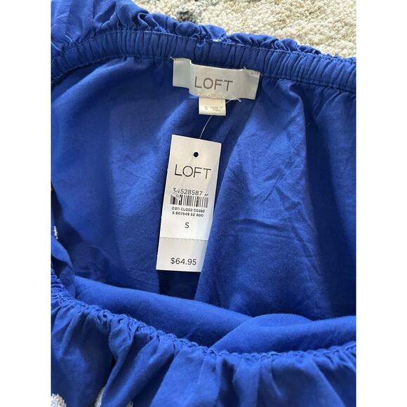 NWT LOFT One Shoulder Floral Embroidered Boho Blue Top Blouse Size S - Picture 4 of 4